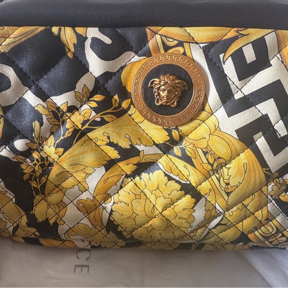 Versace Black and Gold Floral Clutch
